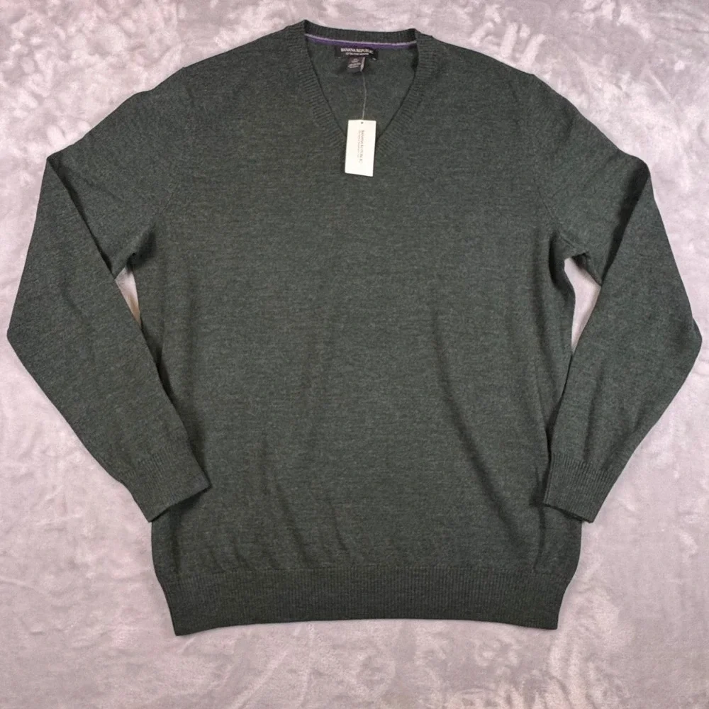 Banana Republic Mens Extra Fine Merino Wool V-Neck Sweater XL Dark Green NEW